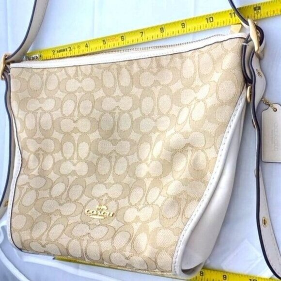 Coach Signature Jacquard Small Dufflette Beige Gold Shoulder Bag 25697 With COA - Picture 13 of 13